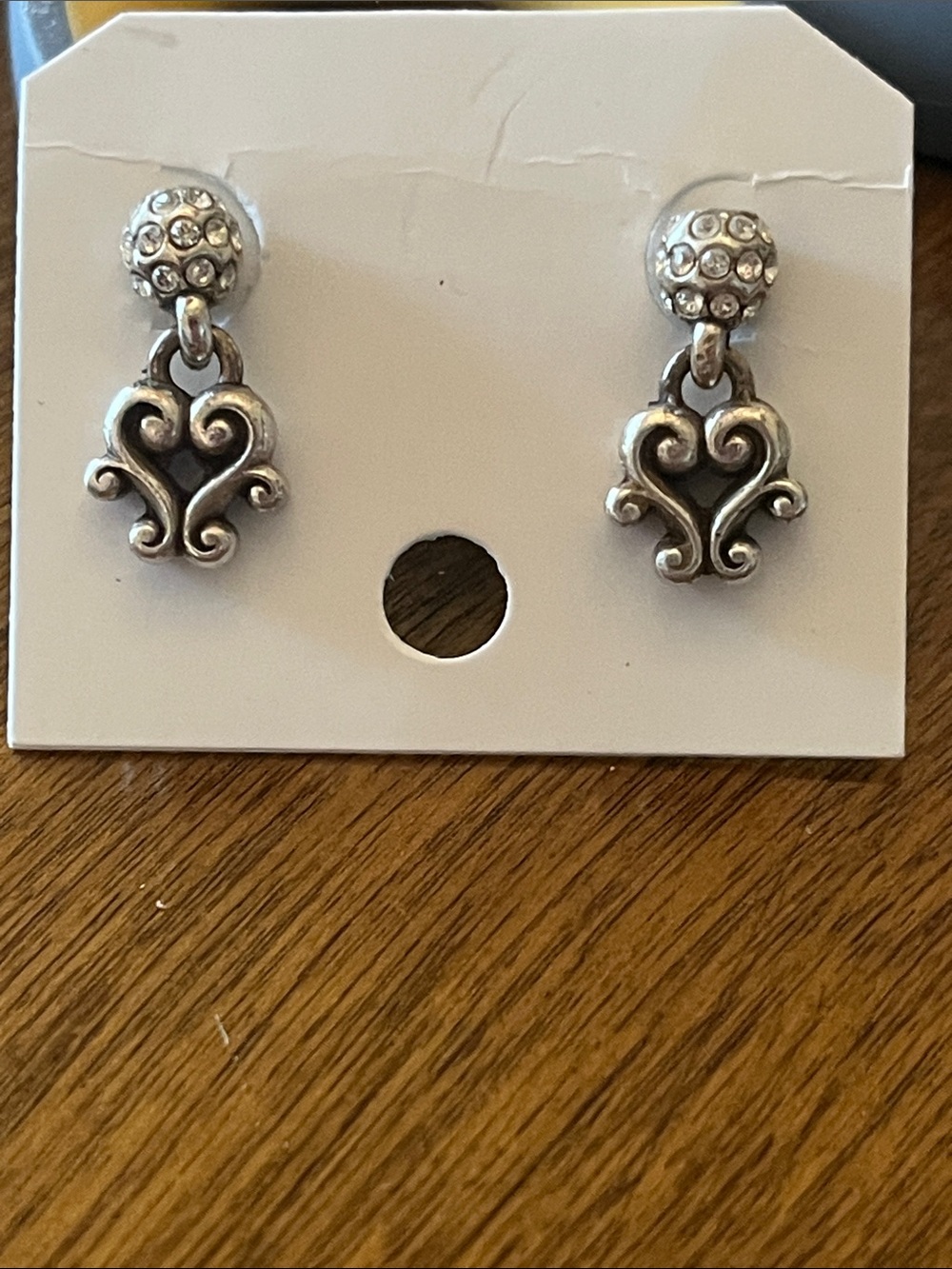 Brighton Silver-Tone Scroll Drop Earrings with Crystal Accents